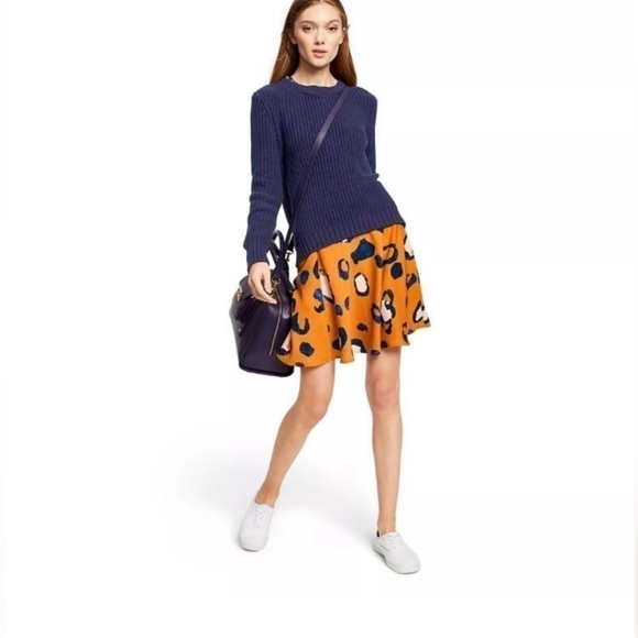 3.1 Phillip Lim for Target Animal Print Circle Skirt Zip Back Orange Navy 4 - Picture 1 of 6